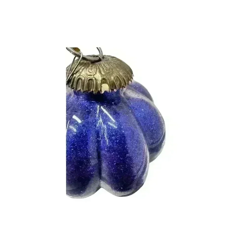 Glass Ribbed Amethyst/Blue Ball Hanging Christmas Ornament Sparkle